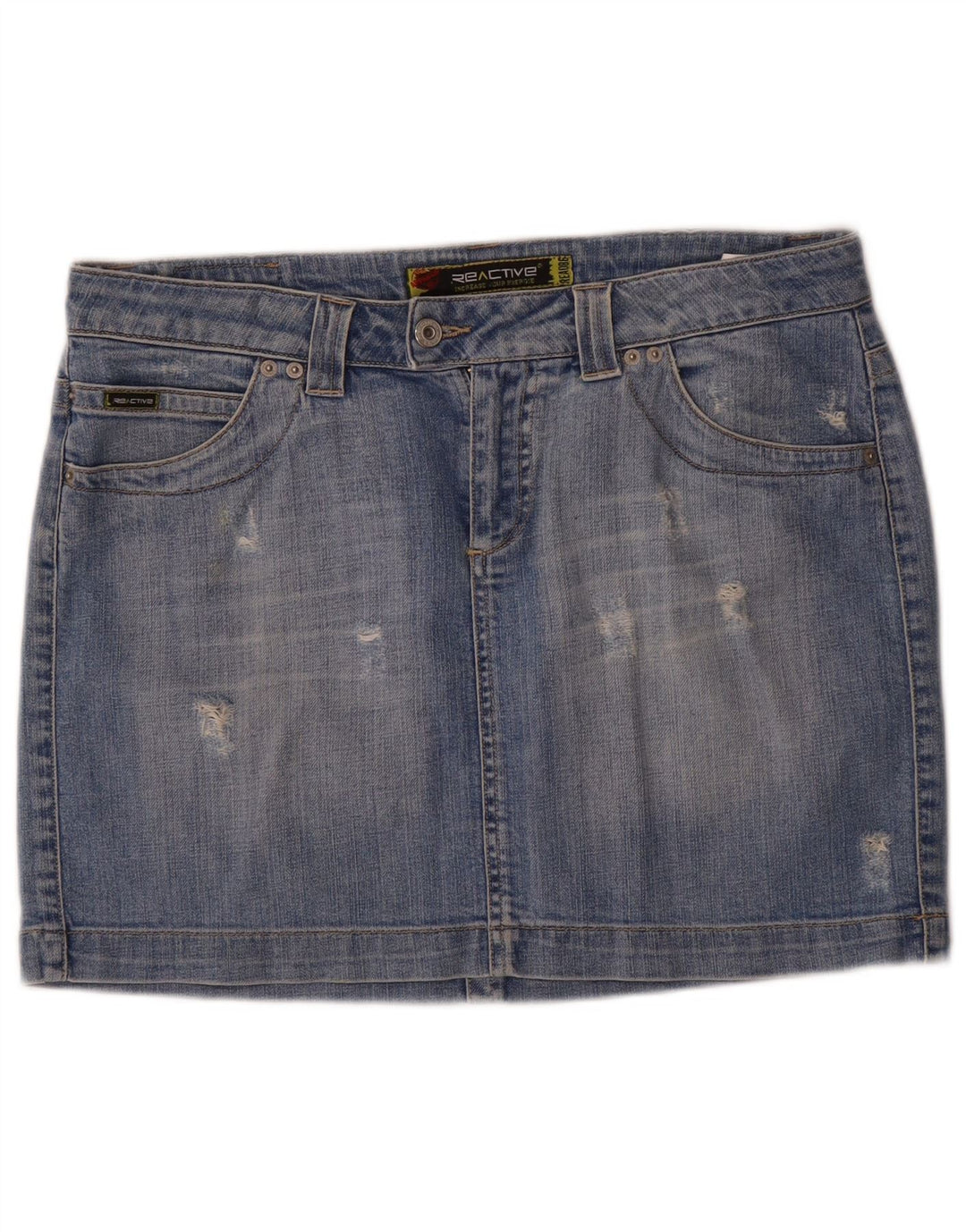 Vintage Womens Distressed Mini Denim Skirt W31 Medium Blue Cotton