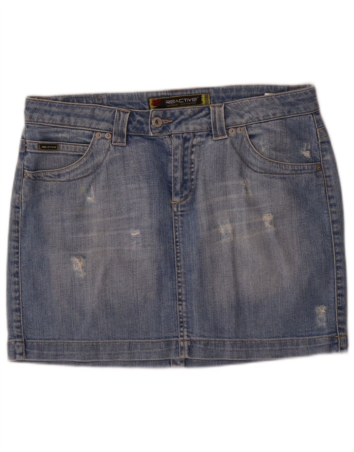 Vintage Womens Distressed Mini Denim Skirt W31 Medium Blue Cotton
