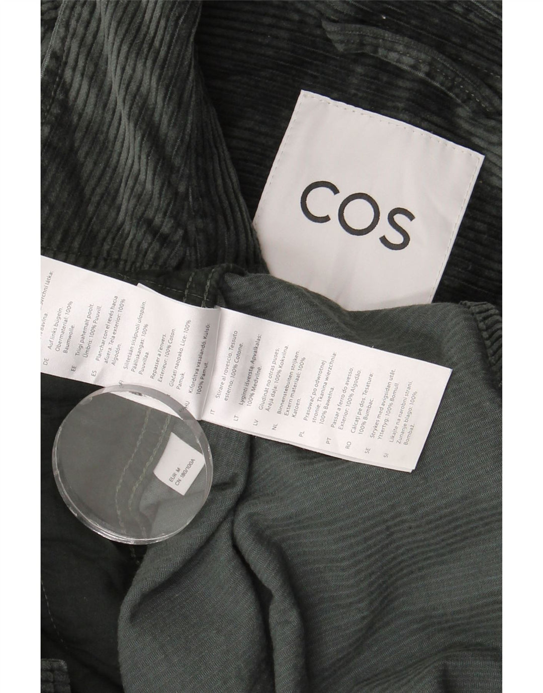 COS Mens Corduroy Shirt Medium Green Cotton