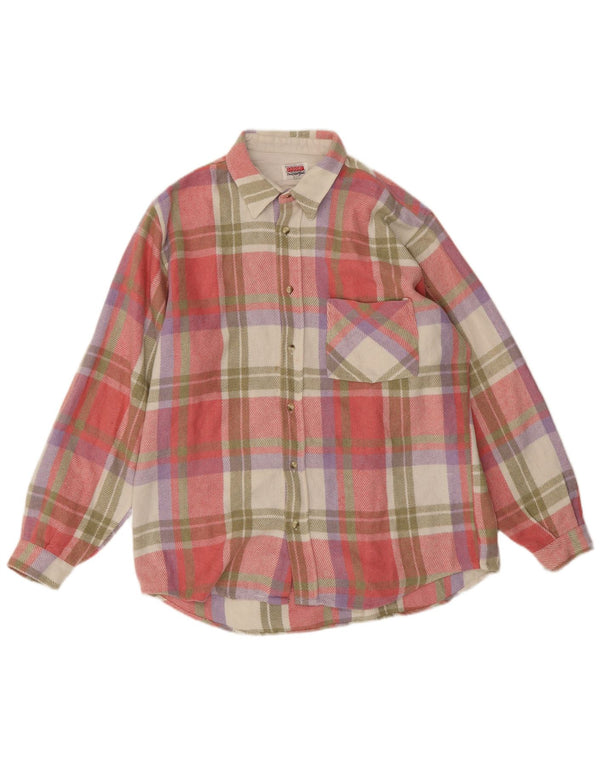 Camicia vintage da uomo in flanella, acrilico a quadri grandi rosa