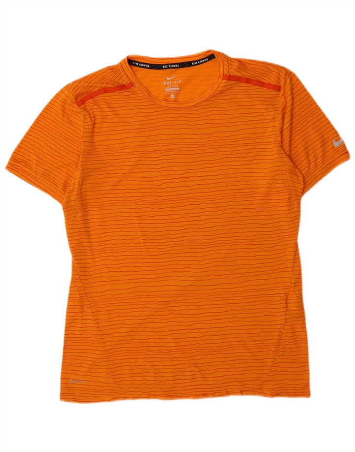 Nike Mens Dri Fit T-Shirt Top Medium Orange Pinstripe Polyester