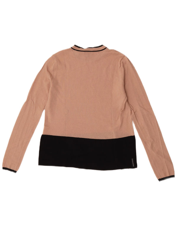 Armani Jeans Damen-Pullover mit Rundhalsausschnitt, UK 12, Mittelbeige, Farbblock