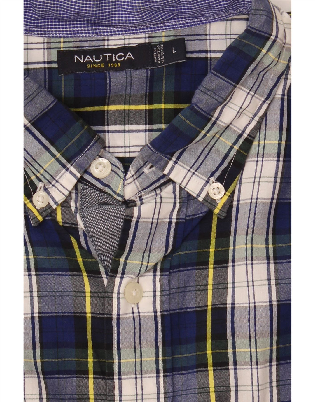 Nautica Mens Shirt Large Navy Blue Check Cotton