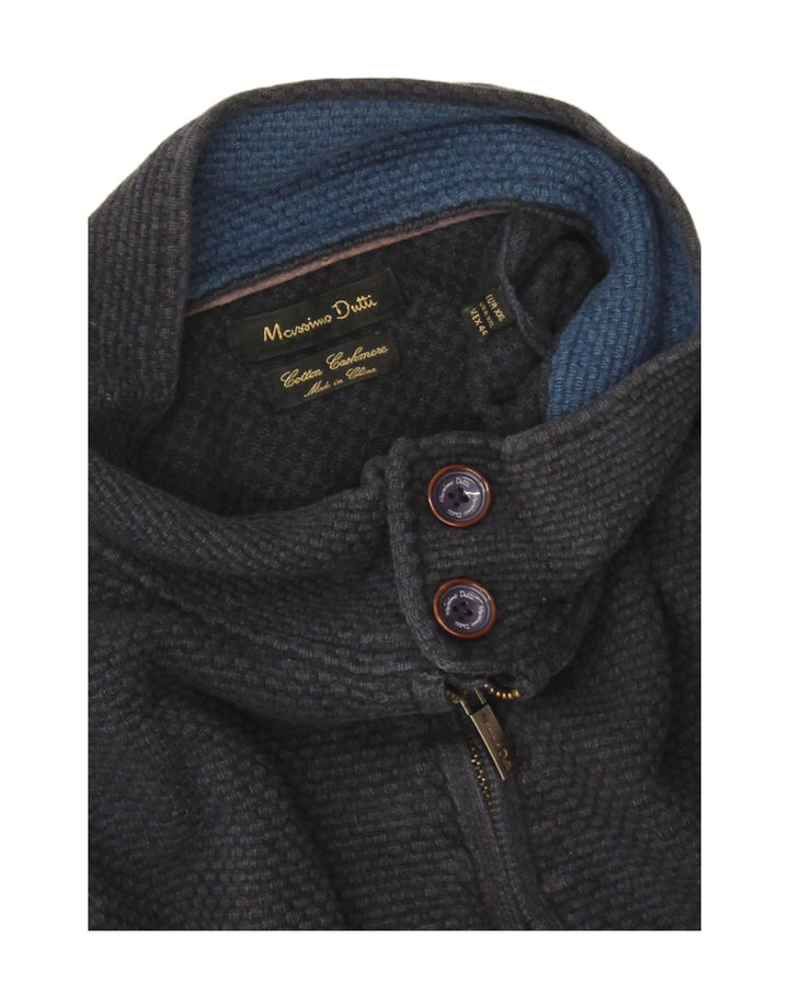 Massimo Dutti Herren-Pullover mit Knopfkragen, 2XL, marineblaue Baumwolle
