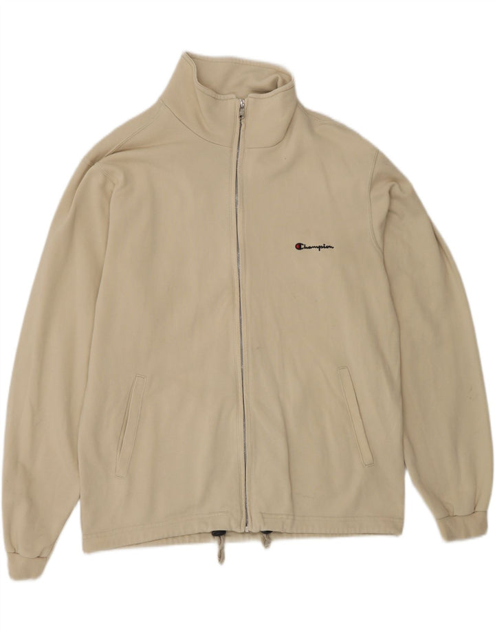 CHAMPION Mens Tracksuit Top Jacket Large Beige Cotton