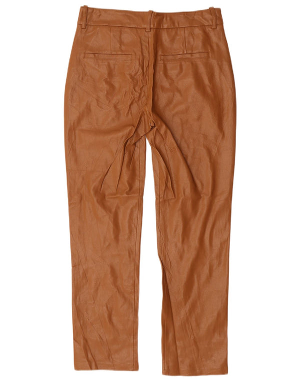 Zara Womens Slim Faux Leather Trousers EU 34 2XS W24 L28 Beige Polyethylene