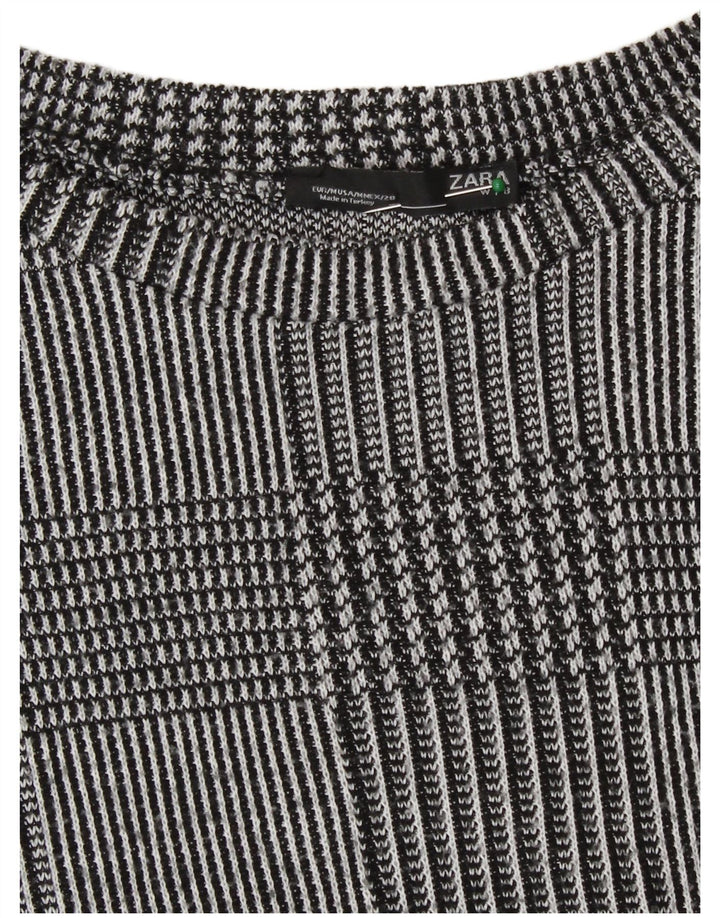 Zara Womens Top Long Sleeve UK 14 Medium Grey Houndstooth Polyester