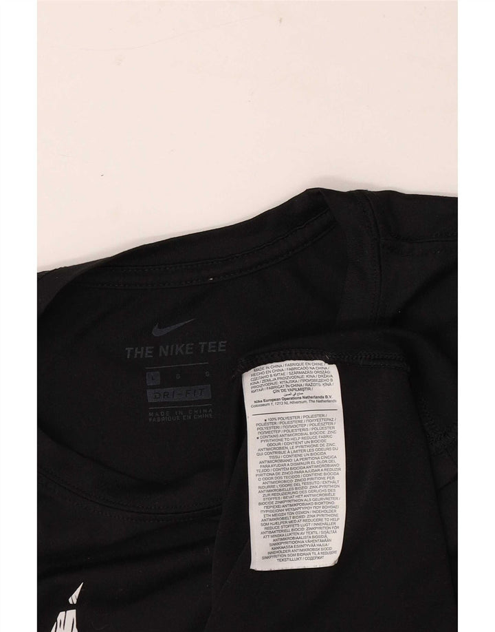Nike Womens Dri Fit Regular Graphic T-Shirt Top UK 16 Large Black Polyester