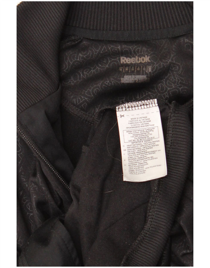 Reebok Womens Graphic Tracksuit Top Jacket UK 14 Large Black