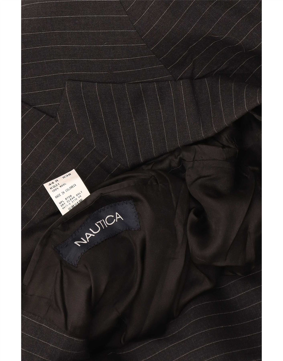 Nautica Mens 3 Button Blazer Jacket UK 44 2XL Black Pinstripe Wool