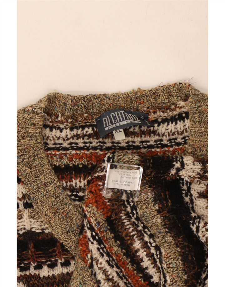 Alcatraz Mens V-Neck Jumper Sweater XL Multicoloured Geometric Wool
