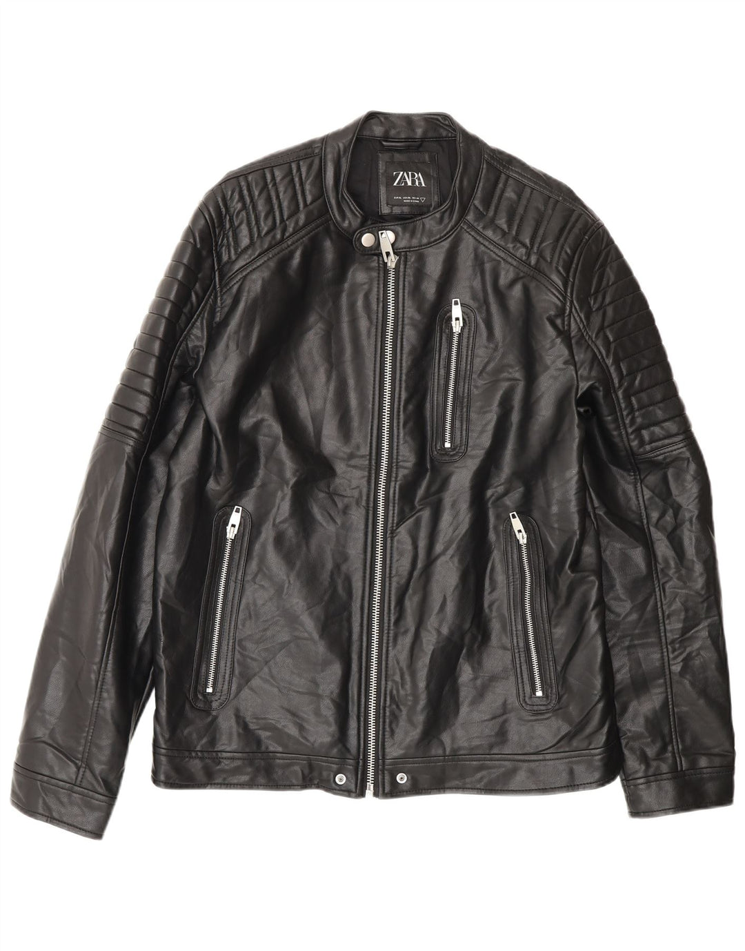 Zara Mens Faux Leather Jacket UK 42 XL Black Polyester