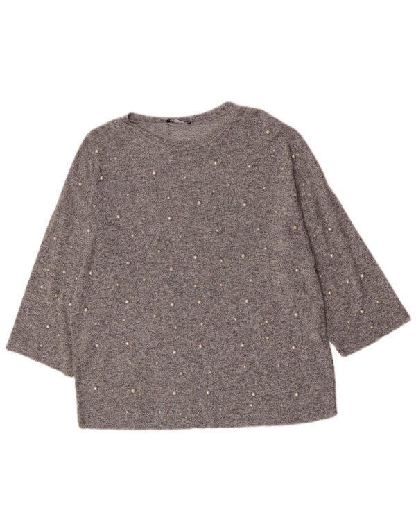 Zara Womens 3/4 Sleeve Boat Neck Jumper Sweater UK 14 Medium Grey