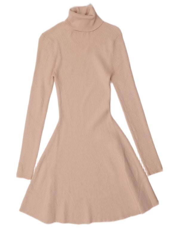 Zara Robe pull à manches longues et col roulé pour femme UK 12 Viscose beige moyen