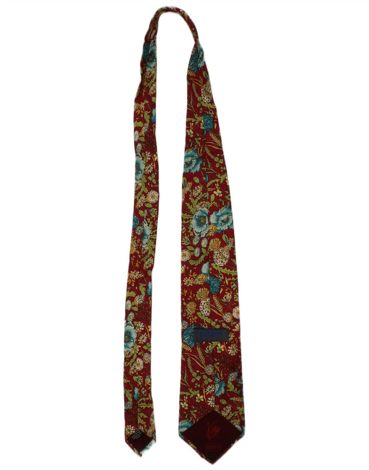 Kenzo Mens Tie One Size Burgundy Floral Silk Designer