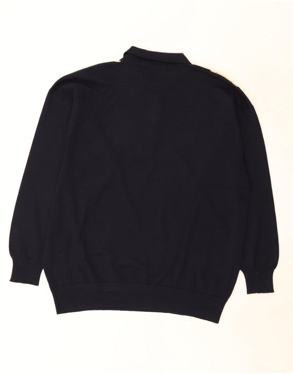 Pringle Mens Polo Neck Jumper Sweater Large Navy Blue Argyle/Diamond