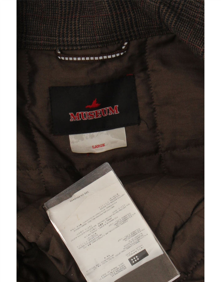 Museum Mens Windbreaker Jacket UK 40 Large Brown Houndstooth Cotton