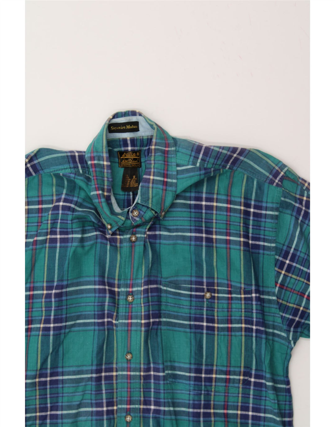 EDDIE BAUER Mens Short Sleeve Shirt Large Blue Check Cotton Vintage Eddie Bauer and Second-Hand Eddie Bauer from Messina Hembry 