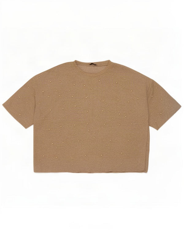 Zara Womens Trafaluc Blouse Oversize Top UK 16 Large Beige Spotted Viscose
