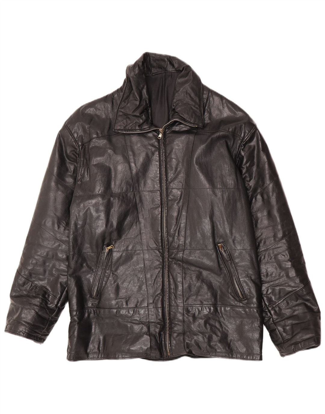 Jaqueta de couro masculina vintage UK 36 pequena preta