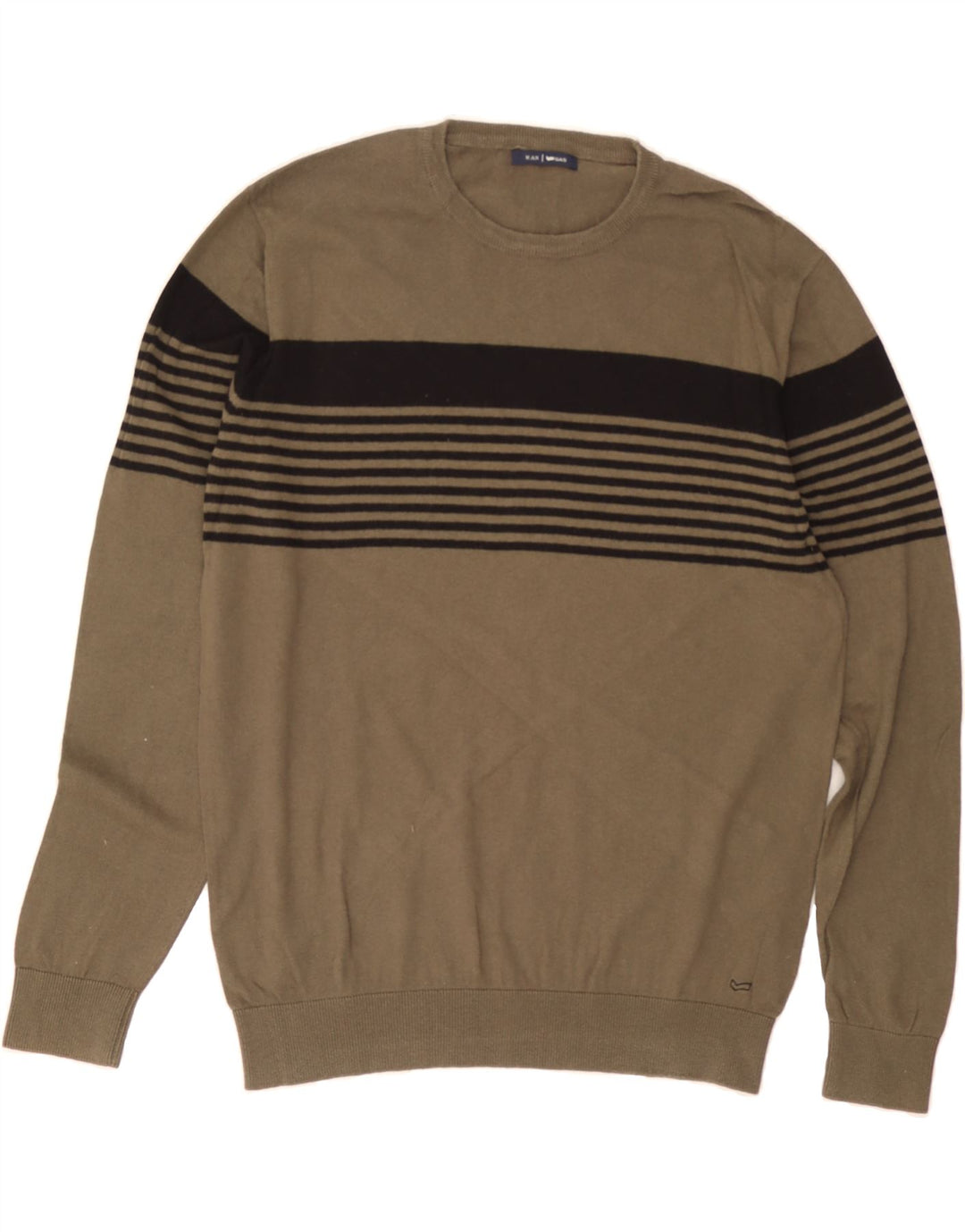 GAS Mens Crew Neck Jumper Sweater XL Grey Striped Cotton Vintage Gas and Second-Hand Gas from Messina Hembry 