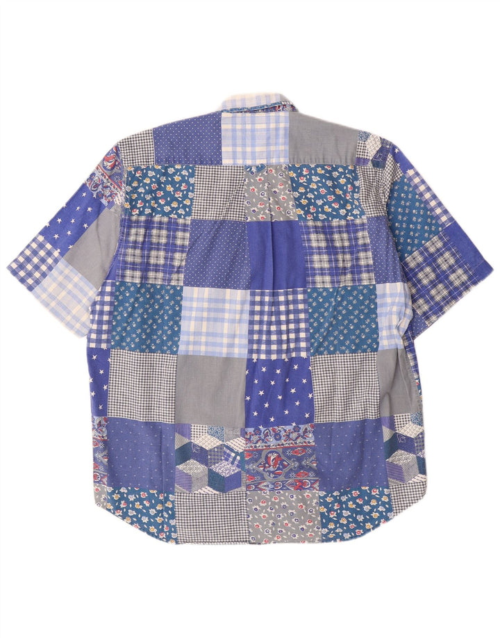 Sergio Tacchini Mens Short Sleeve Shirt Large Blue Patchwork