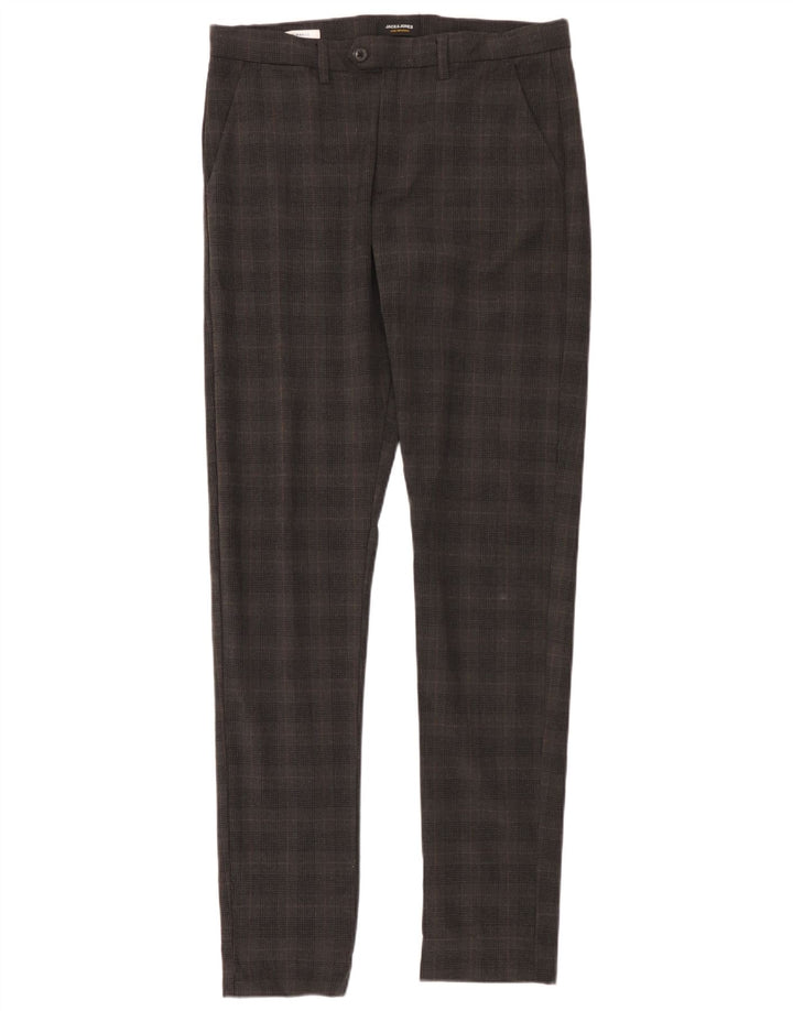 Jack & Jones Mens Marco Slim Chino Trousers W33 L36 Grey Check Polyester