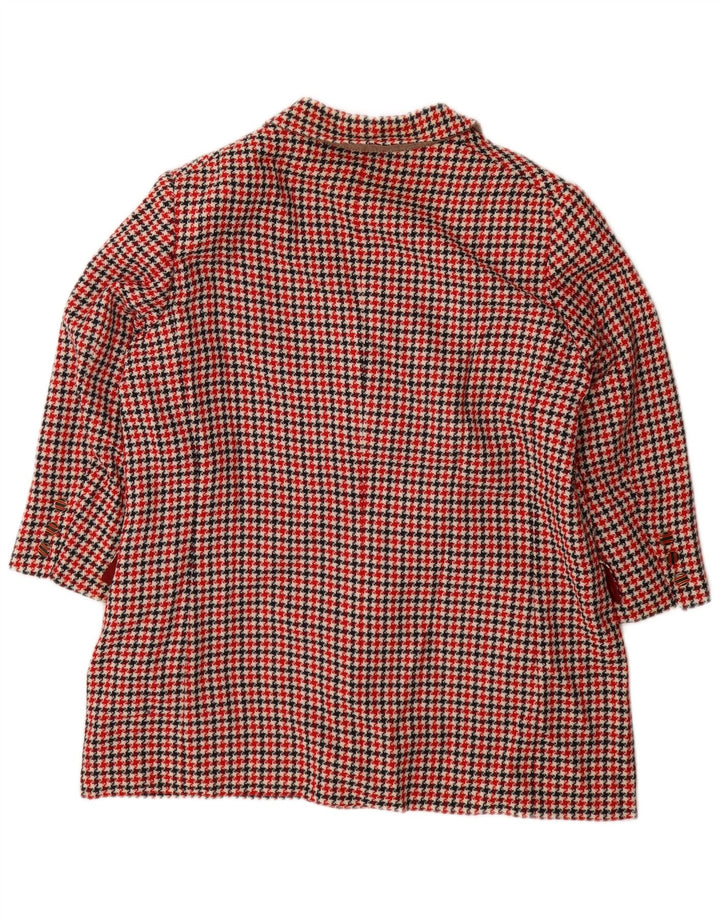 Vintage Womens 3/4 Sleeve Blazer Jacket UK 16 Large Red Houndstooth
