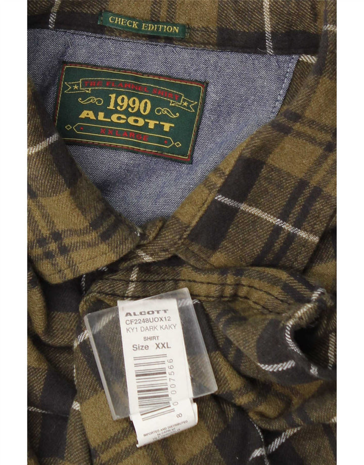 Alcott Mens Flannel Shirt 2XL Khaki Check Cotton