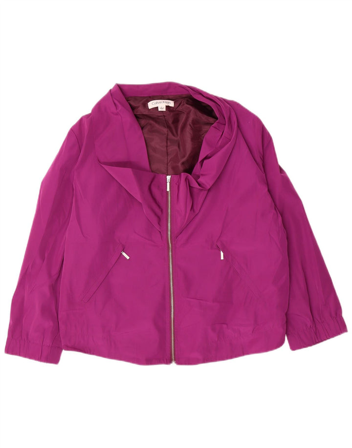 Calvin Klein Womens 3/4 Sleeve Bomber Jacket UK 16 Large Purple Polyester