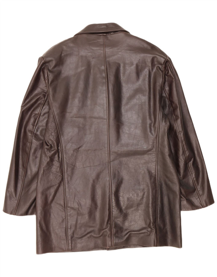 Cappotto in pelle vintage da donna UK 18 XL Marrone