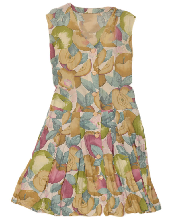 Vintage Damen Ärmelloses A-Linien-Kleid UK 12 Medium Mehrfarbig geblümt