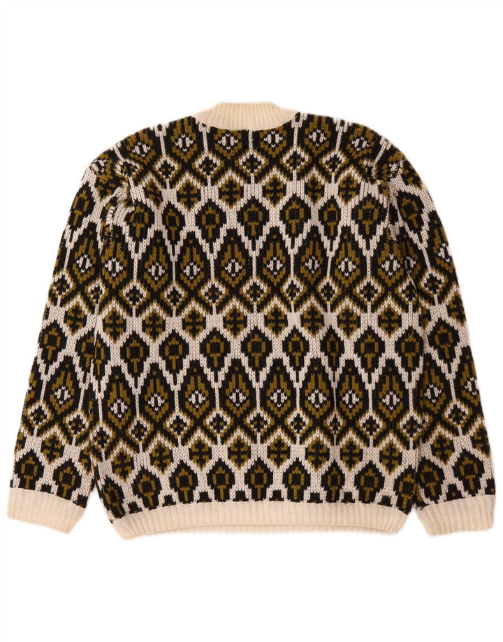Sweter damski w stylu vintage z golfem, średni, w kolorze złamanej bieli, Fair Isle