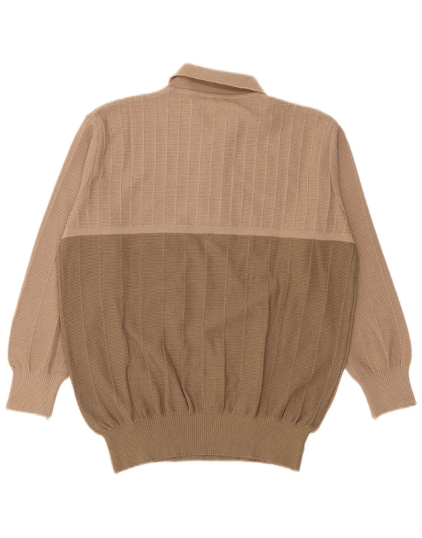 Maglione vintage da uomo con collo alto IT 54 XL Lana color block beige
