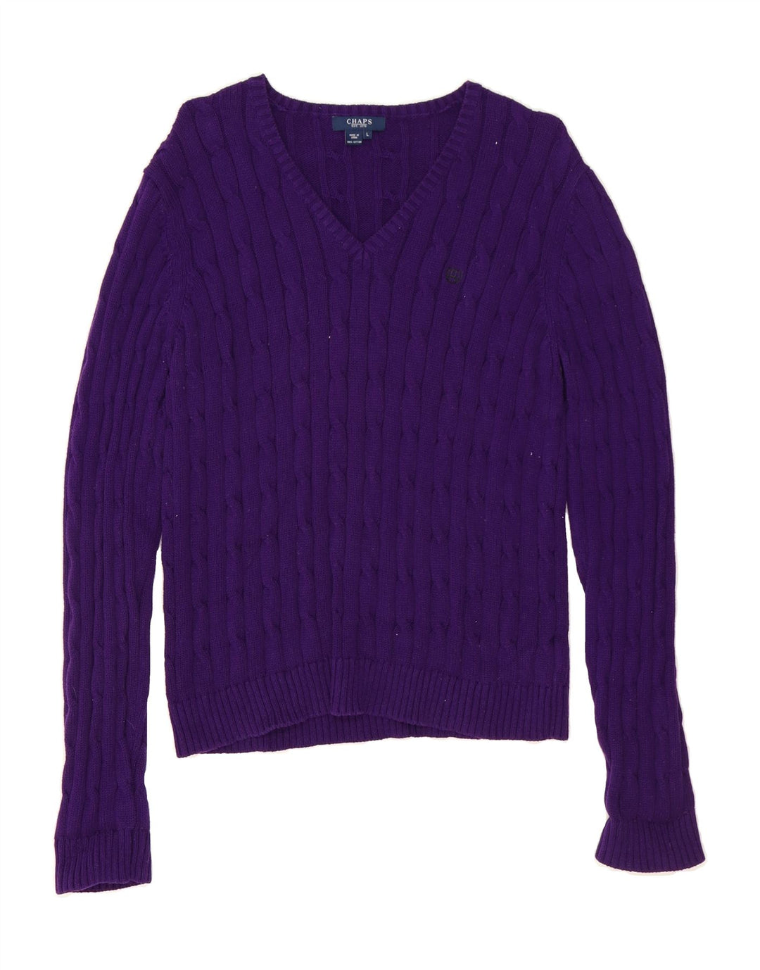 CHAPS Womens V-Neck Jumper Sweater UK 14 Large Purple Cotton Vintage Chaps and Second-Hand Chaps from Messina Hembry 