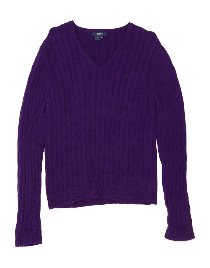CHAPS Womens V-Neck Jumper Sweater UK 14 Large Purple Cotton Vintage Chaps and Second-Hand Chaps from Messina Hembry 