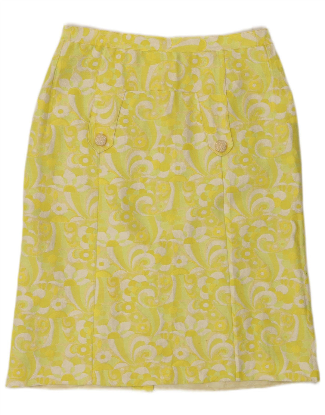 Vintage Womens Straight Skirt W30 Medium Yellow Floral