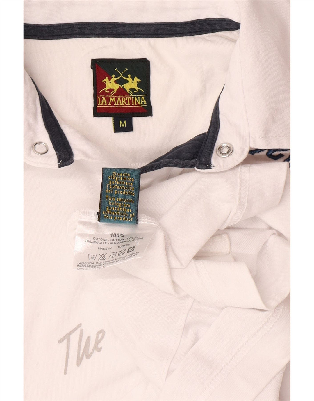 La Martina Mens Graphic Polo Shirt Medium White Cotton