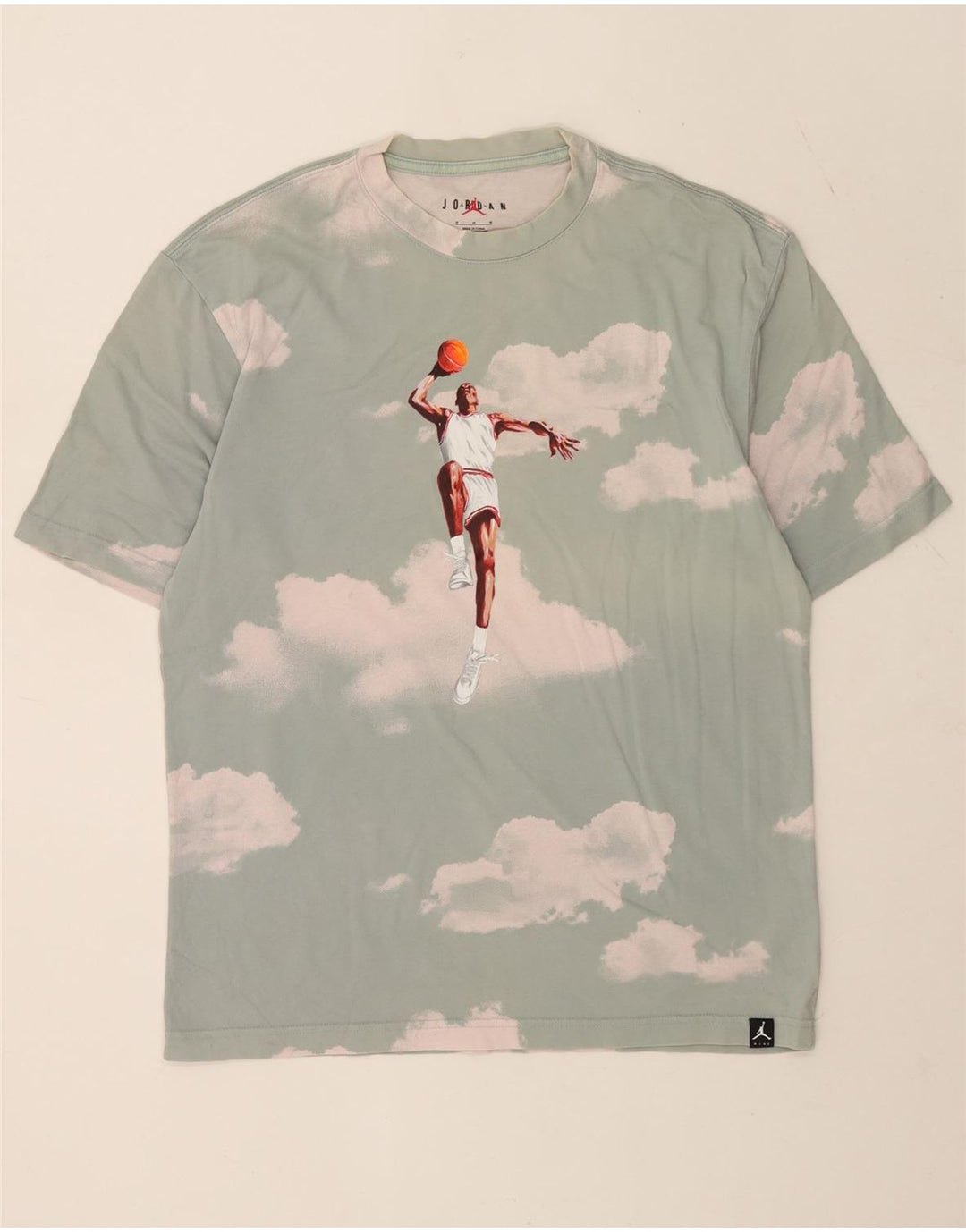 Jordan Mens Graphic T-Shirt Top Medium Green Tie Dye Cotton