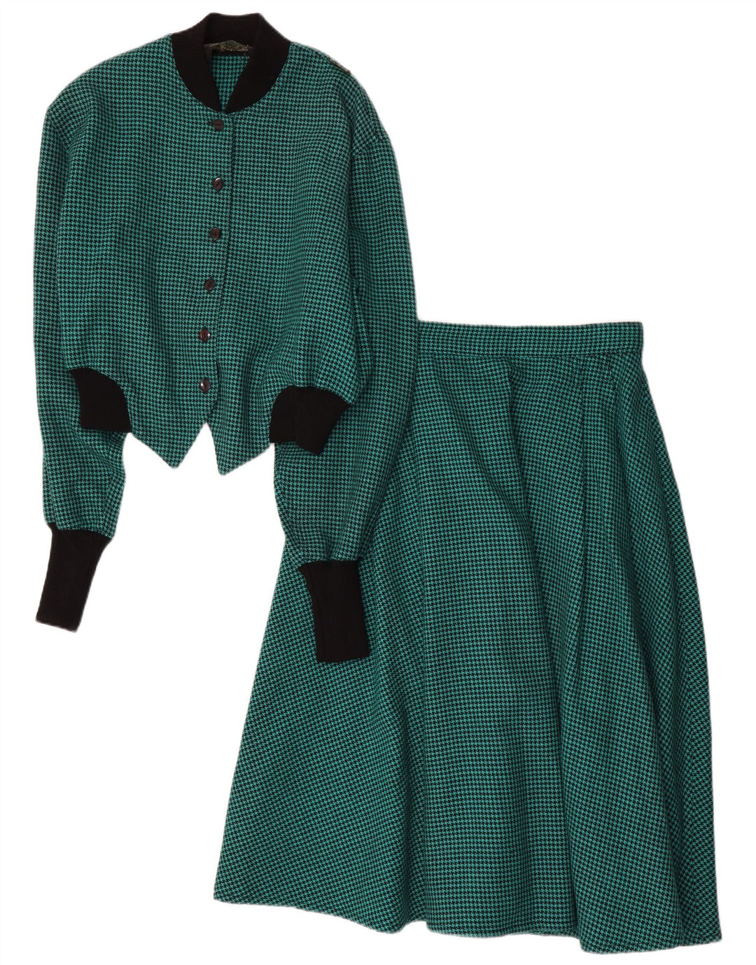 Vintage Womens 2 Piece Skirt Set IT 44 Medium W28 Green Houndstooth