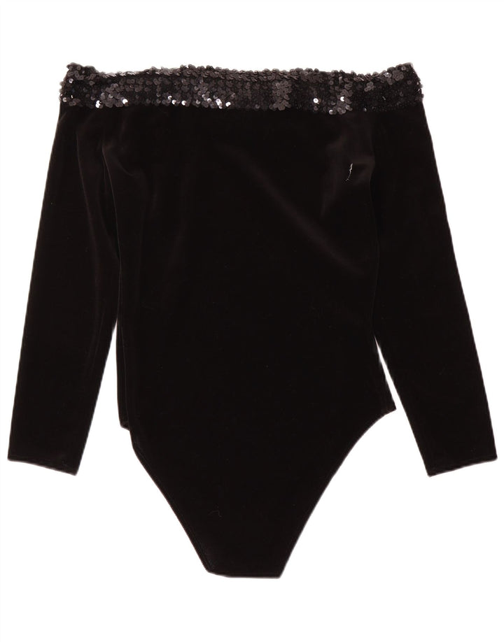 Bernshaw Womens Off Shoulder Bodysuit UK 12 Medium Black Acrylic