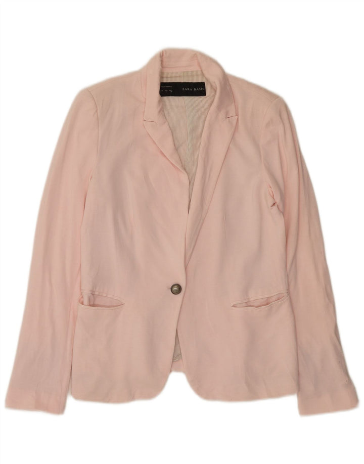 Zara Dame 1 Knap Blazer Jacket UK 14 Large Pink Viscose