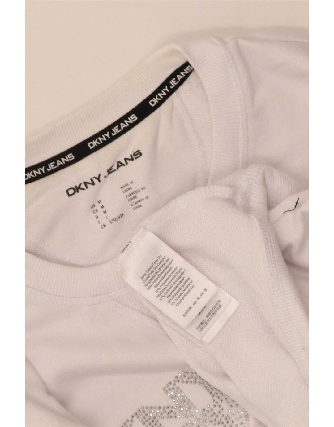 Dkny Womens Crop Graphic Sweatshirt Jumper UK 14 Medium White Bomuld