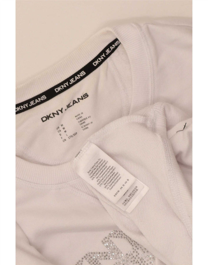 Dkny Womens Crop Graphic Sweatshirt Jumper UK 14 Medium White Bomuld