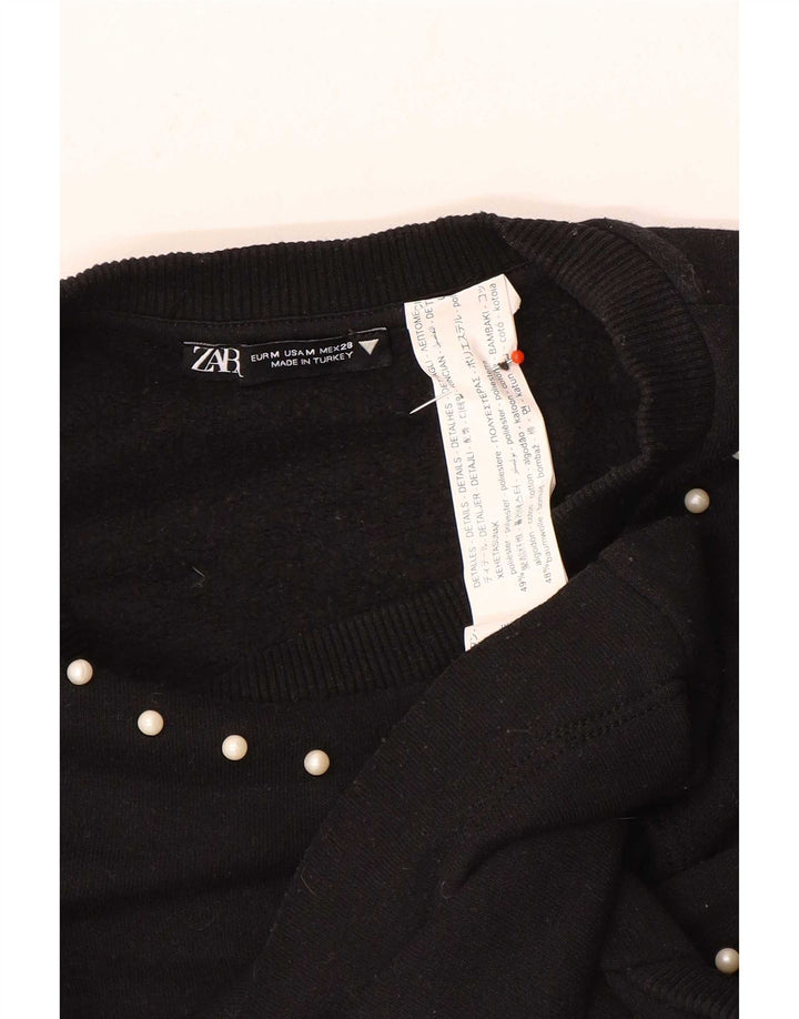 Zara Damen-Sweatshirt-Pullover UK 12 Mittelschwarzes Polyester