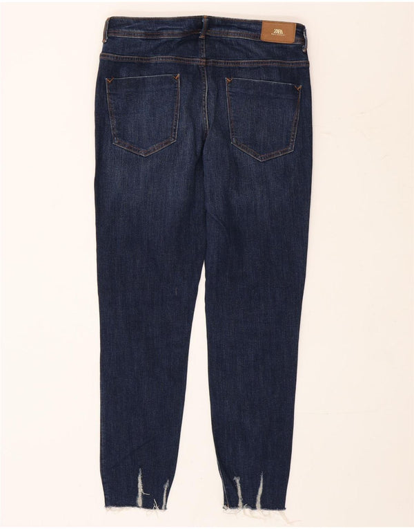 Zara Womens Distressed Slim Jeans EU 42 Large W32 L28 Navy Blue Cotton