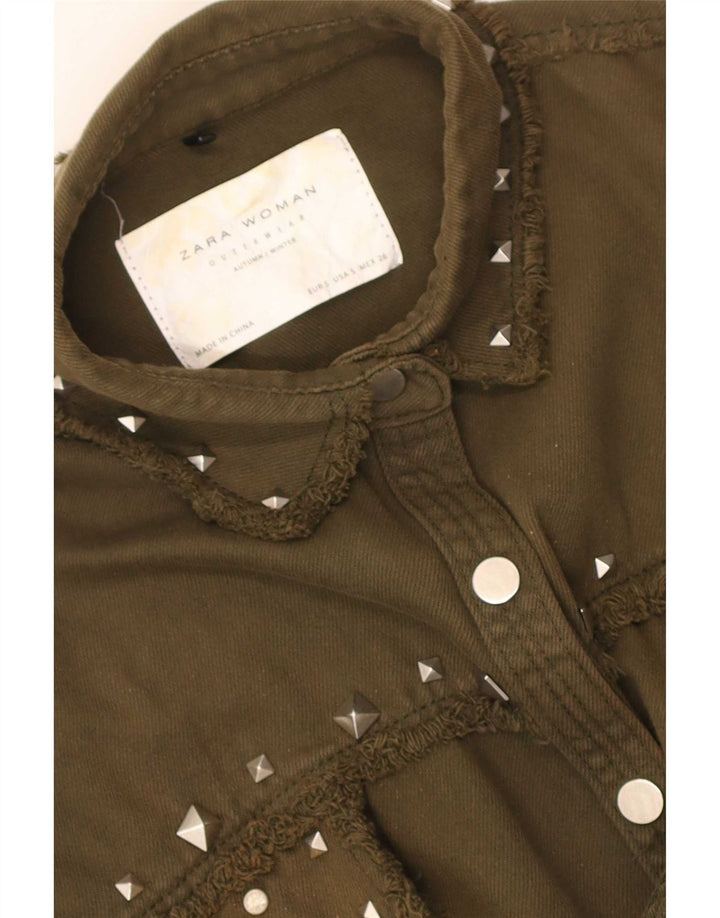 Zara Womens Oversized Denim Shirt UK 10 Small Khaki Paisley