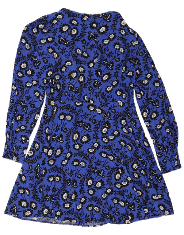 Næste Dame Langærmet A-Line Kjole UK 8 Small Blue Floral Viscose
