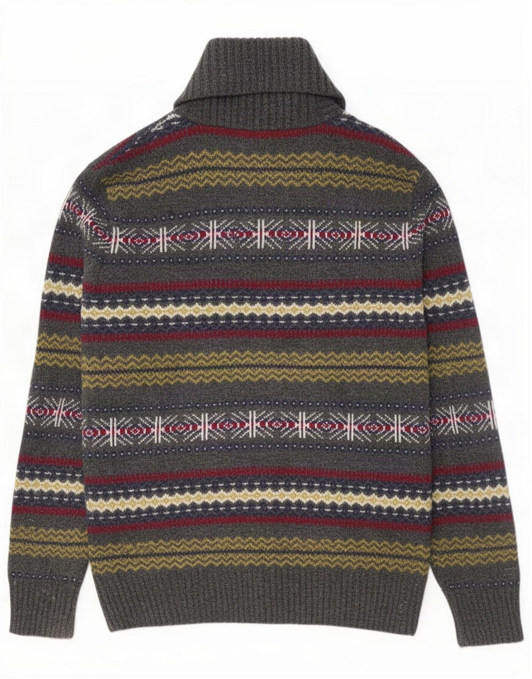 Howick Mens Shawl Neck Jumper Sweater Medium Grey Fair Isle Lambswool