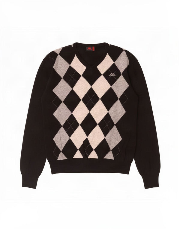 Maglione Kappa da uomo con scollo a V 2XL Nero Argyle/Diamond Lambswool